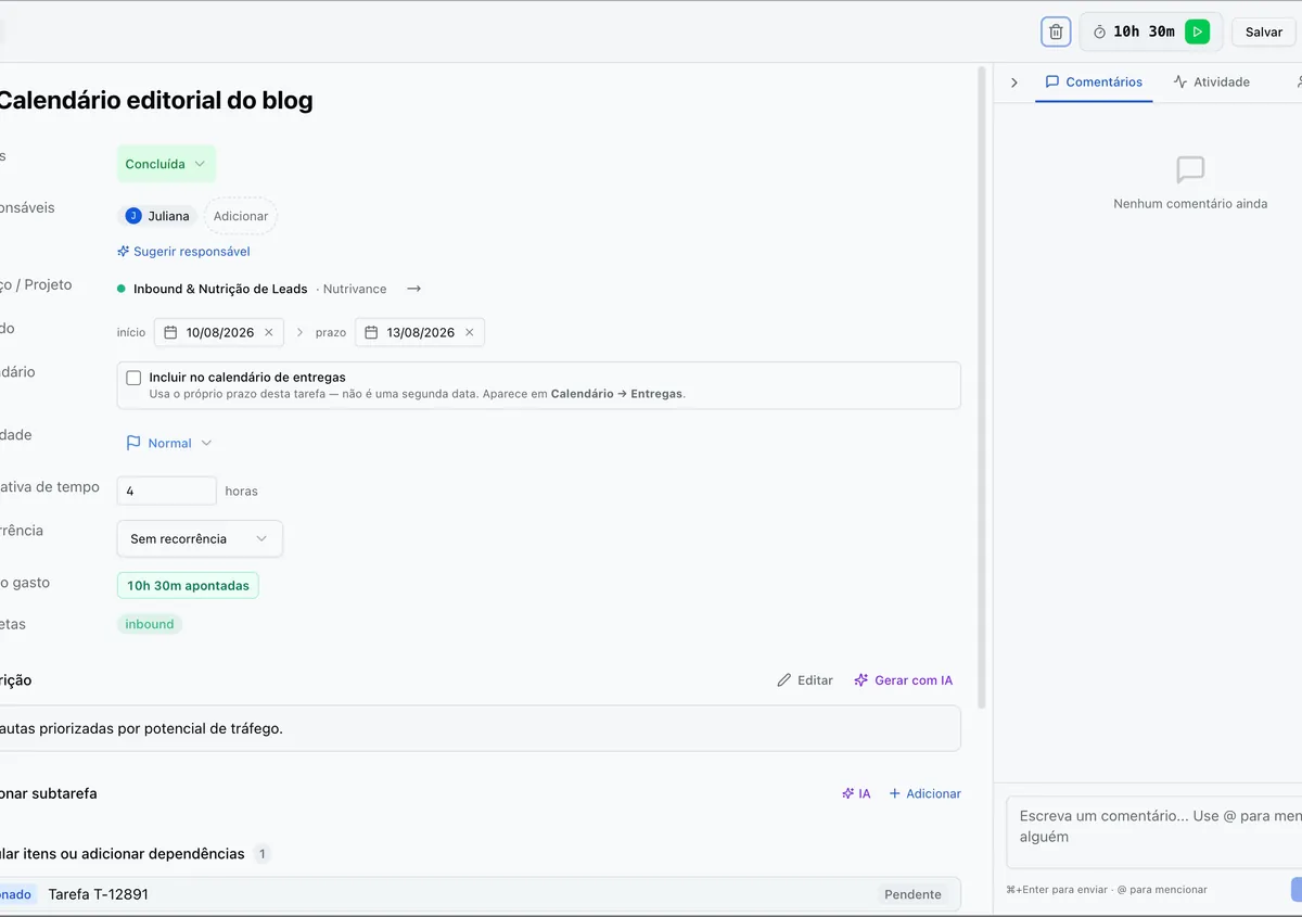 A nota da reunião com o resumo e a lista de atividades sugeridas para aprovar.